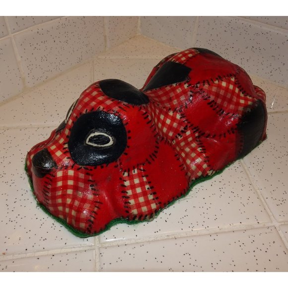 Vintage Red & Black Patchwork Dog Door Stopper decoupage - Picture 5 of 10